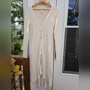 Rib Knit Long Sleeve V Neck Bodycon Midi Dress Beige Size S  By Together Anthrop